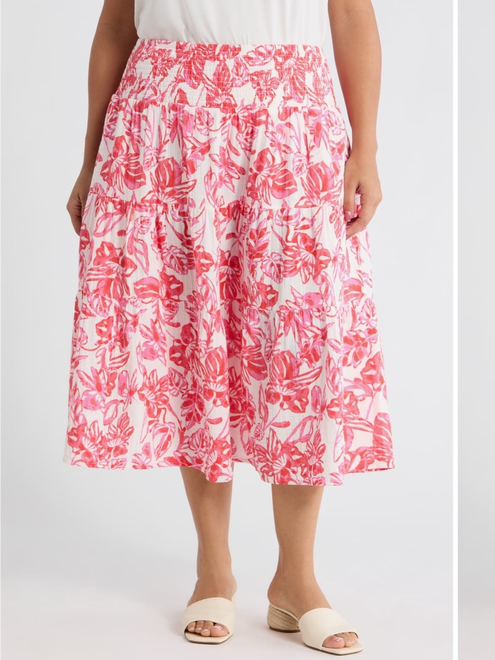 Caslon tiered cotton gauze midi skirt